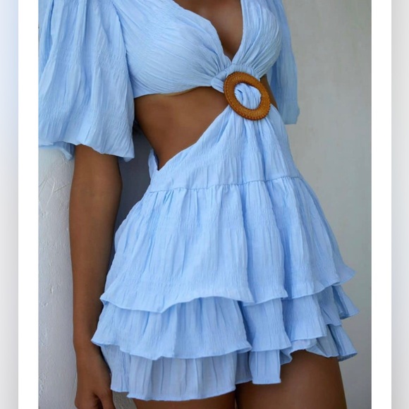 Blue Cut Out Ruffle Hem Dress - Picture 4 of 5